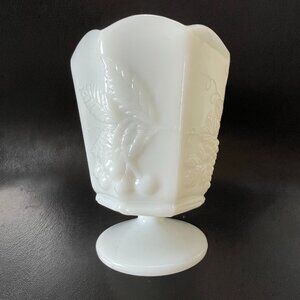 50s Milk Glass Grapes + Cherries Napco 1186 Footed Vase/Planter